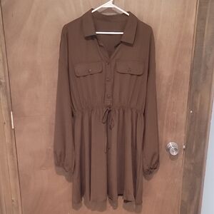 Elegant Brown Button-Up Dress